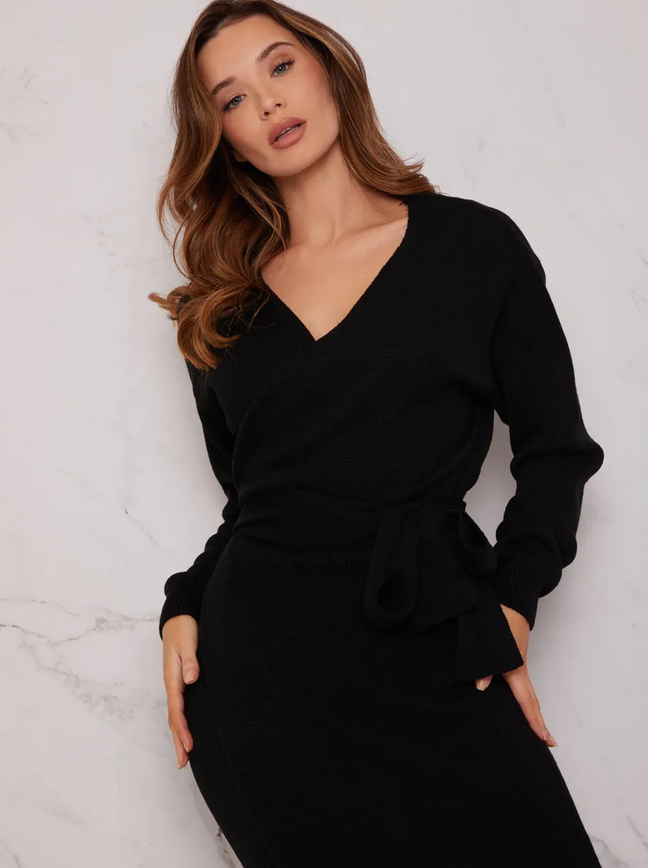 V Neck Wrap Jumper Dress in Black sold by Chi Chi London product image thumbnail 2