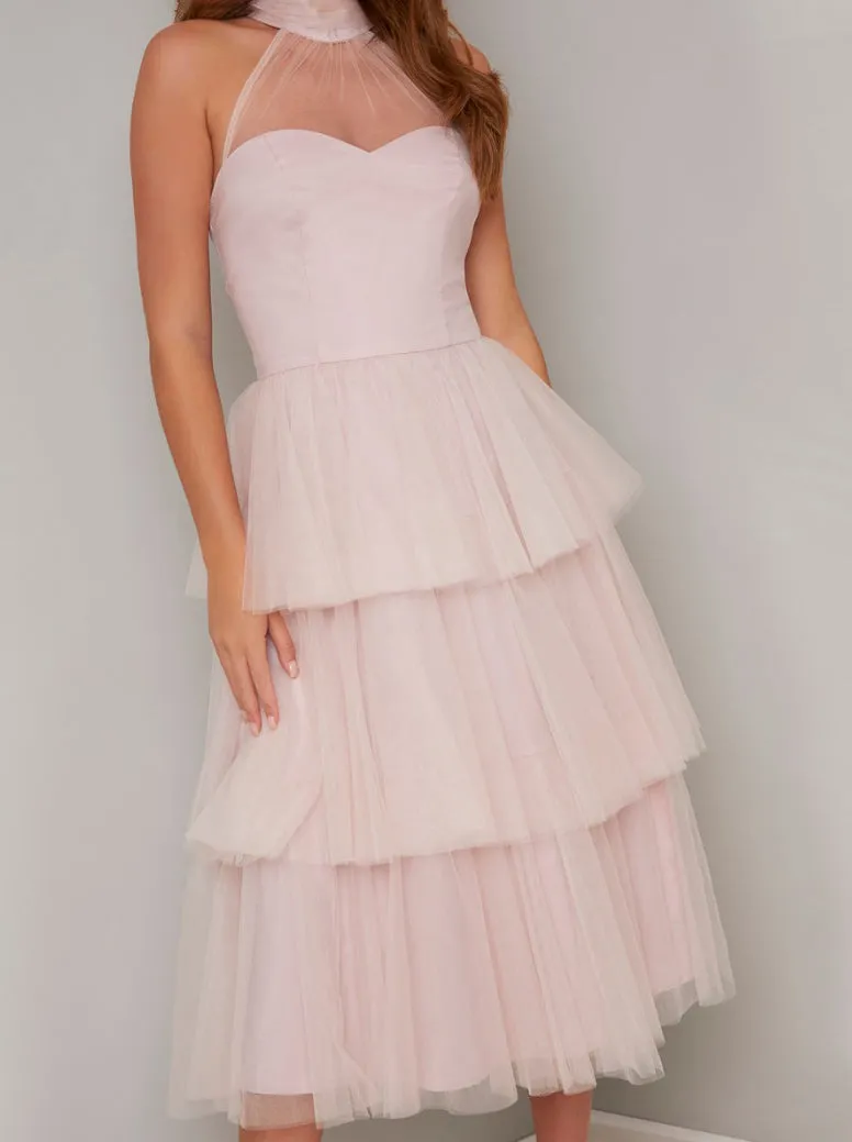 Tulle Tiered Midi Dress in Pink sold by Chi Chi London product image thumbnail 2