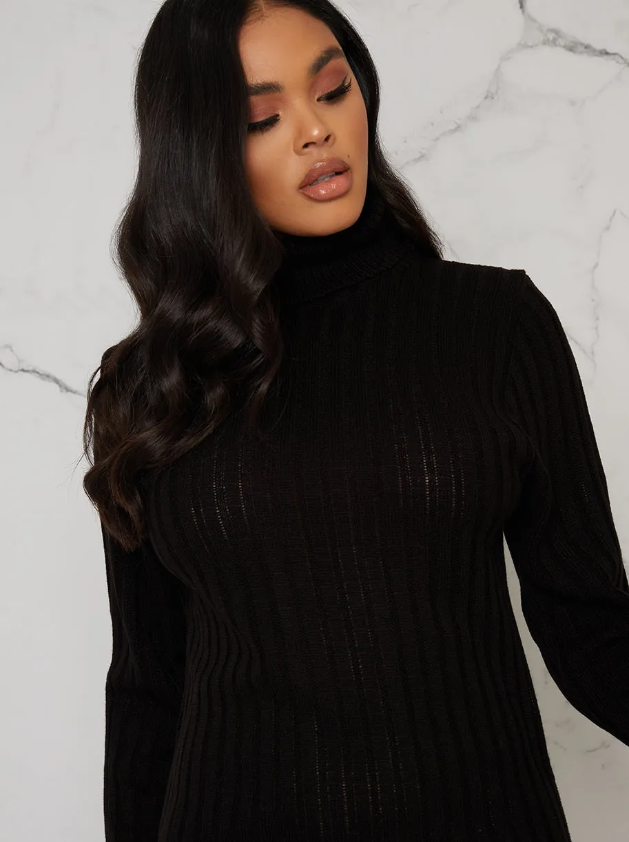 Roll Neck Ribbed Jumper Dress In Black sold by Chi Chi London product image thumbnail 3