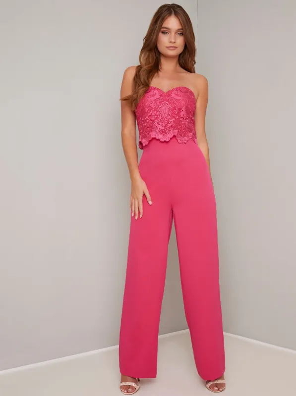 Embroidered Bodice Sleeveless Jumpsuit in Fuschia sold by Chi Chi London