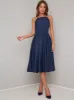 High Neck Cami Strap Midi Dress In Blue sold by Chi Chi London