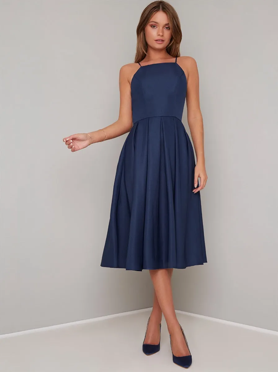 High Neck Cami Strap Midi Dress In Blue sold by Chi Chi London