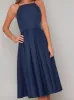 High Neck Cami Strap Midi Dress In Blue sold by Chi Chi London