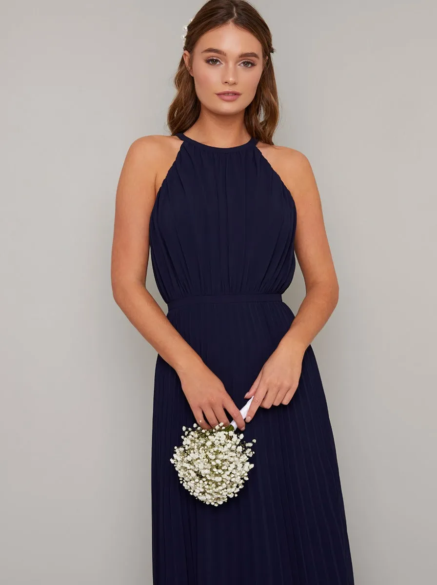 Pleated Maxi Dress with Racer Neckline in Blue sold by Chi Chi London product image thumbnail 2