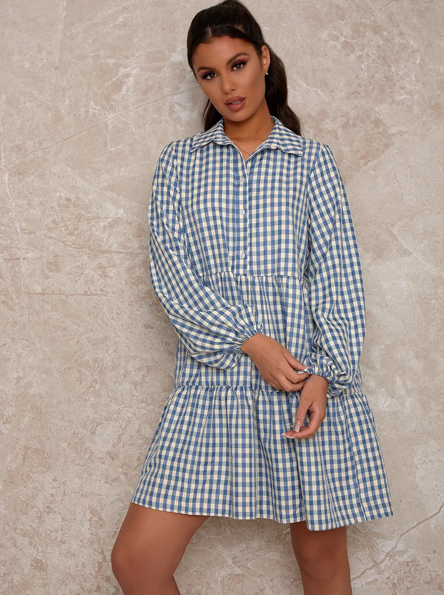Gingham Collared Midi Dress in Blue sold by Chi Chi London product image thumbnail 2