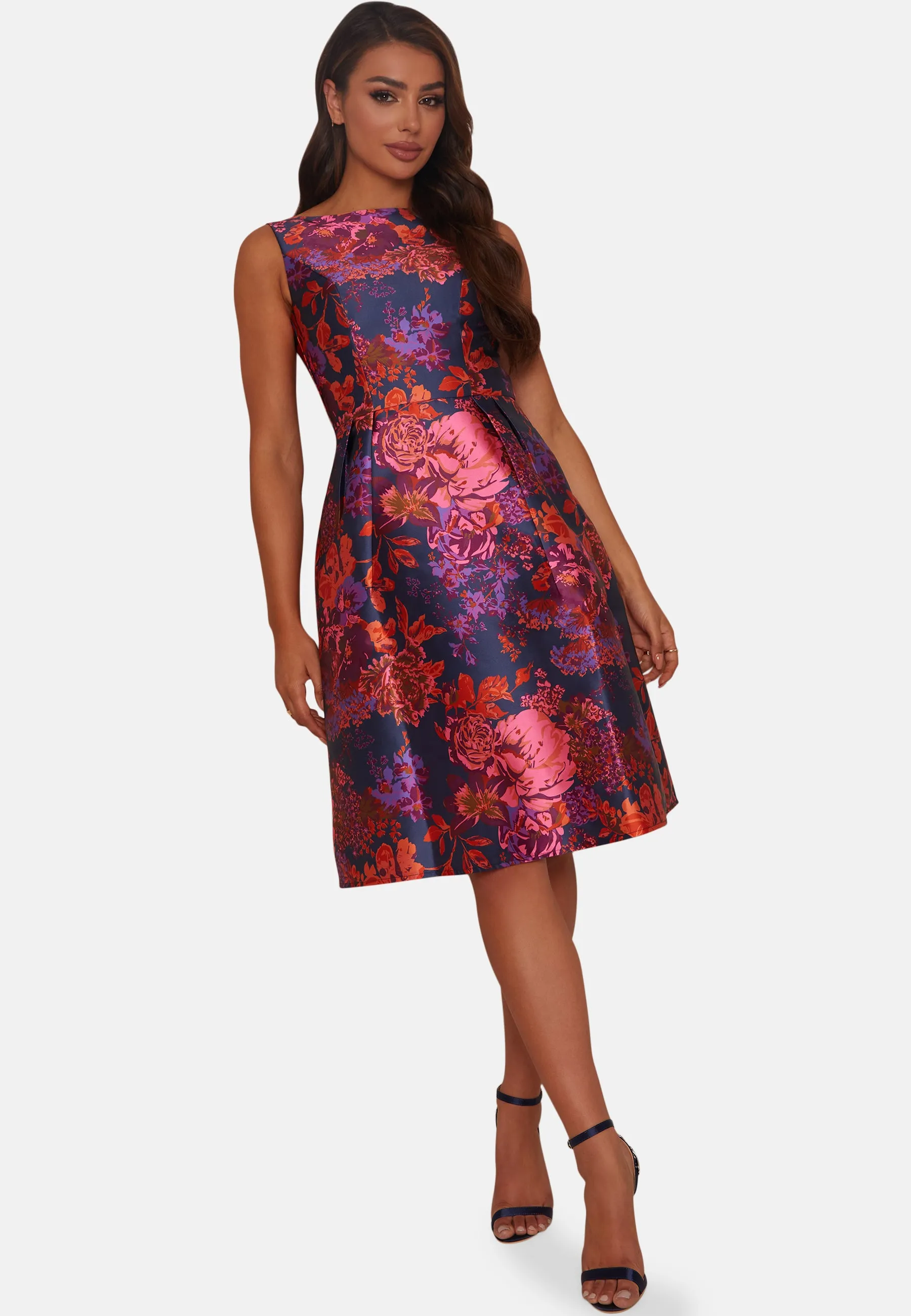 Sleeveless Floral Box Pleated Midi Dress in Navy sold by Chi Chi London product image thumbnail 5