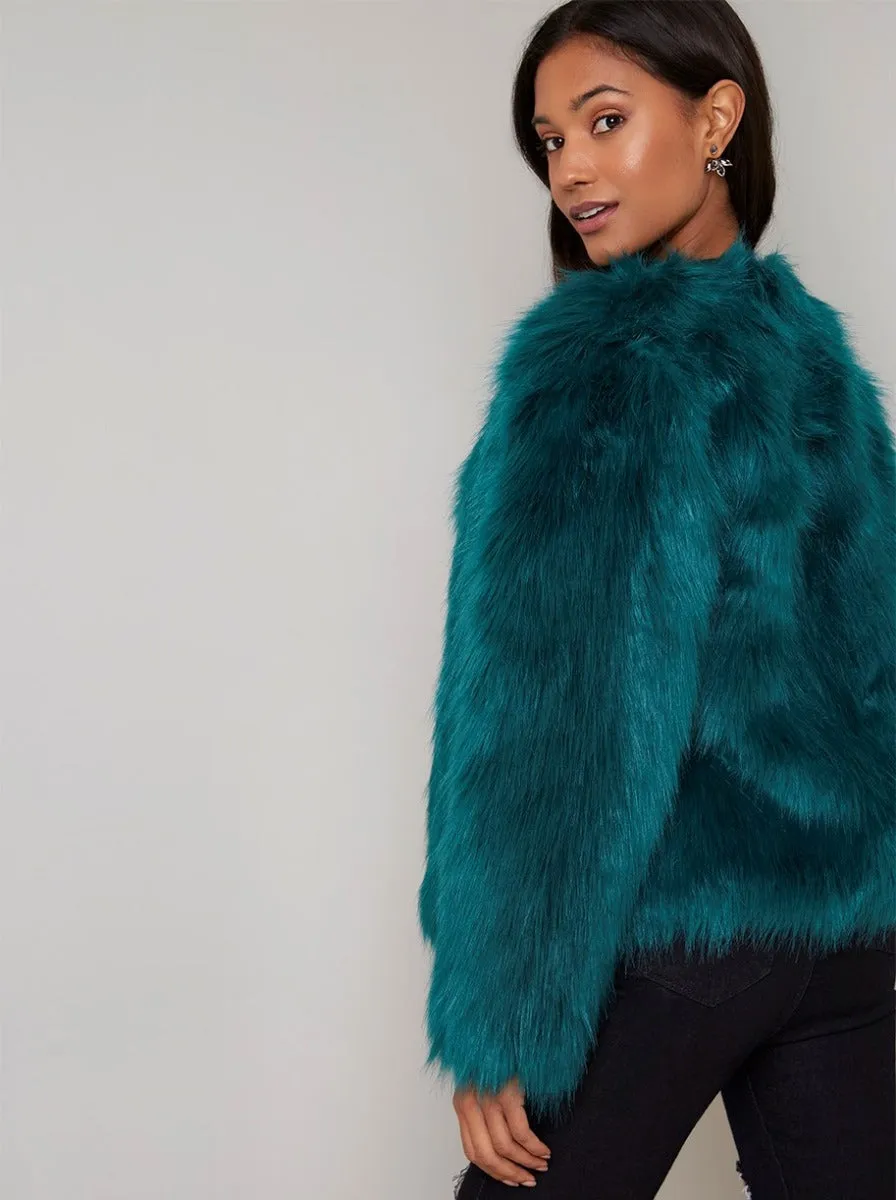 Faux Fur Crop Jacket in Green sold by Chi Chi London product image thumbnail 4