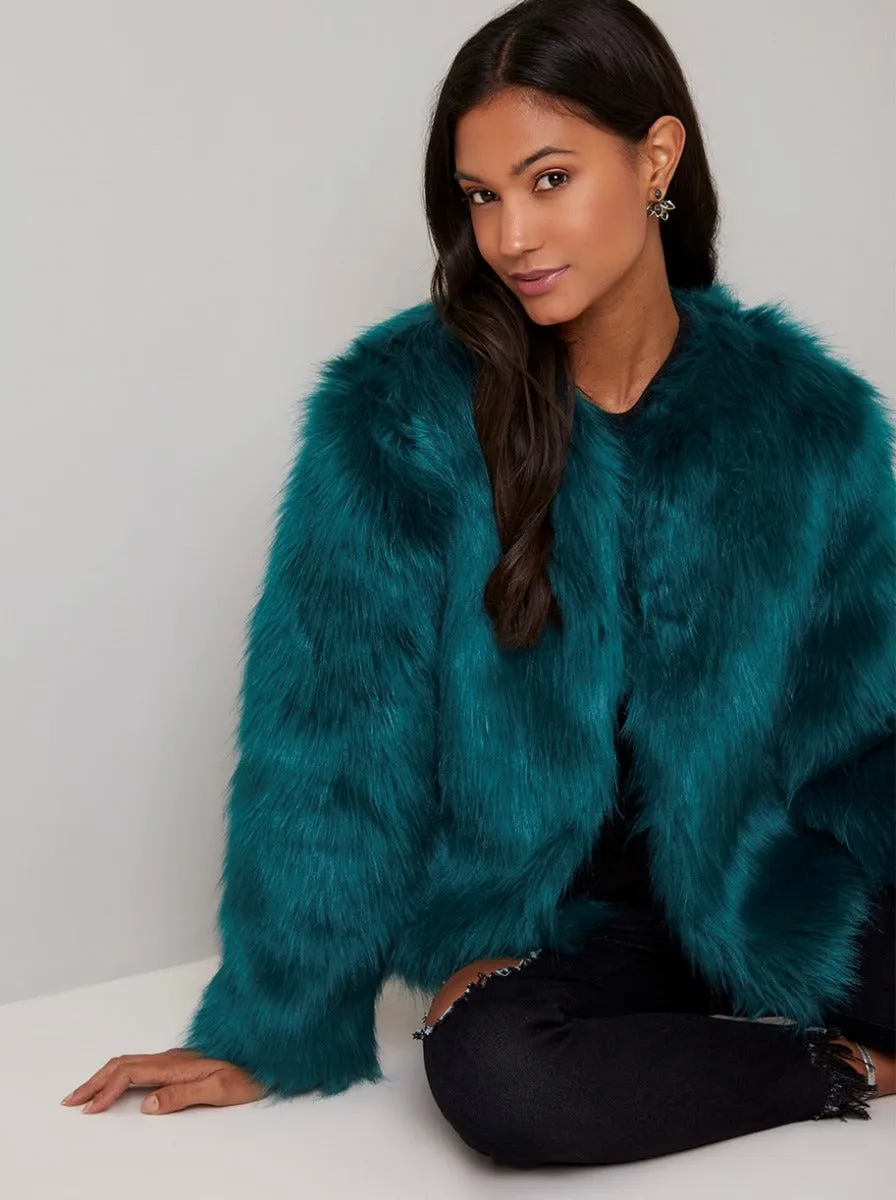 Faux Fur Crop Jacket in Green sold by Chi Chi London product image thumbnail 2
