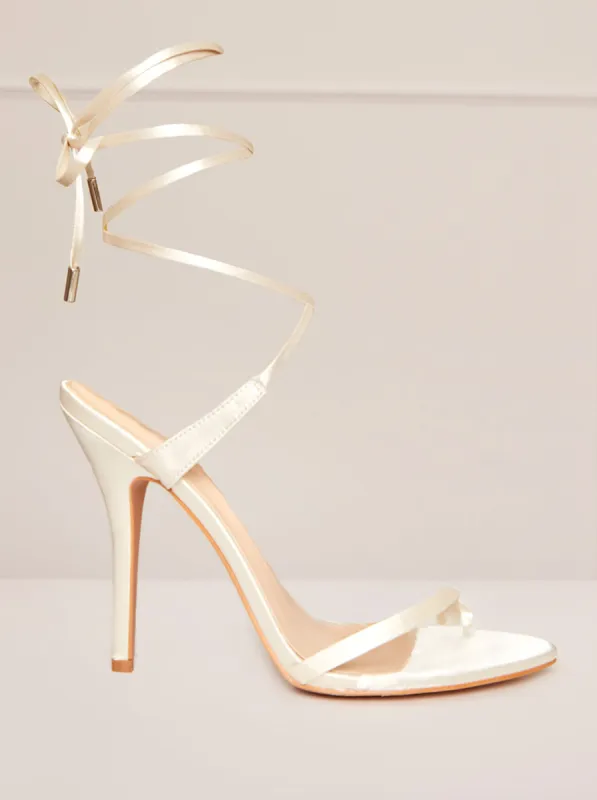 High Heel Lace-Up Sandals in Cream sold by Chi Chi London