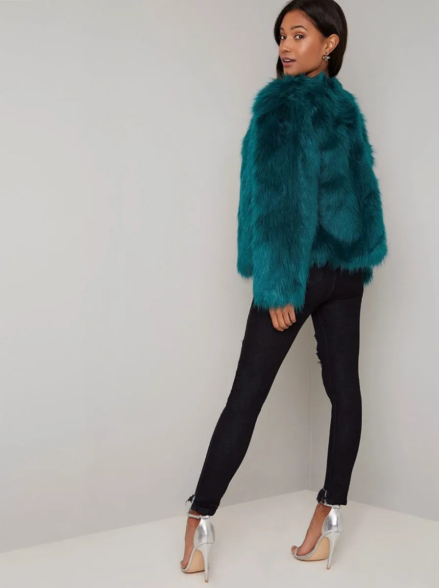 Faux Fur Crop Jacket in Green sold by Chi Chi London product image thumbnail 3