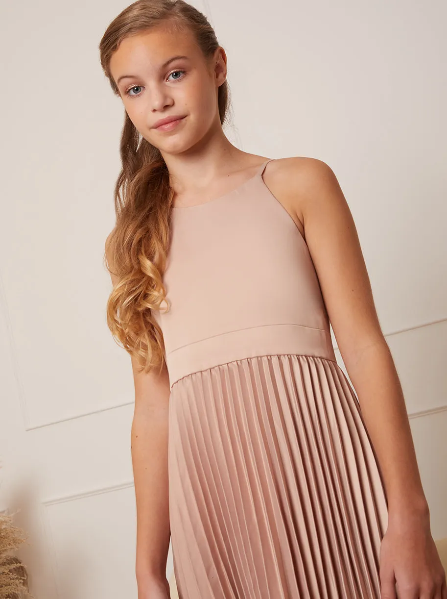 Older Girls Pleated Flower Girl Dress in Champagne sold by Chi Chi London product image thumbnail 2