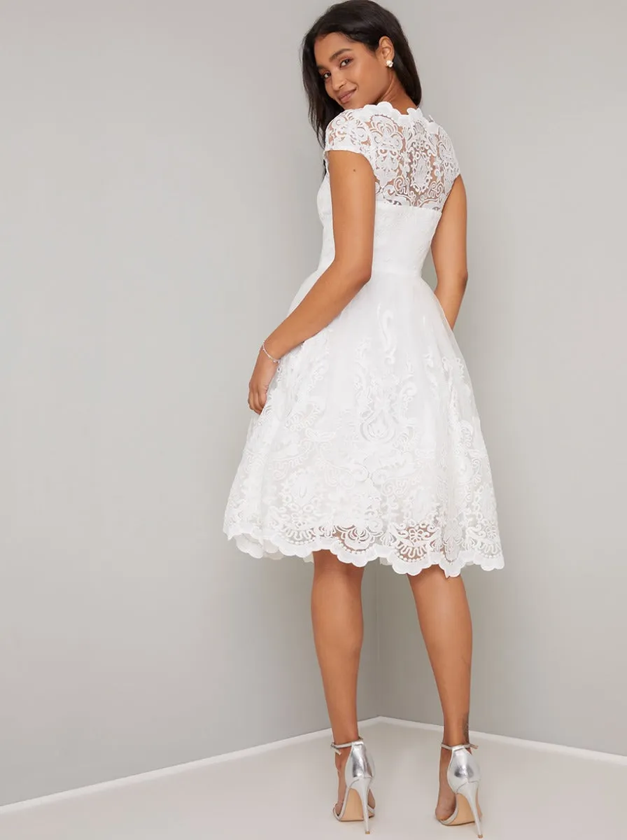 Cap Sleeved Baroque Lace Midi Dress in White sold by Chi Chi London product image thumbnail 4