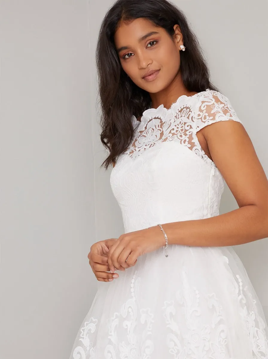 Cap Sleeved Baroque Lace Midi Dress in White sold by Chi Chi London product image thumbnail 2