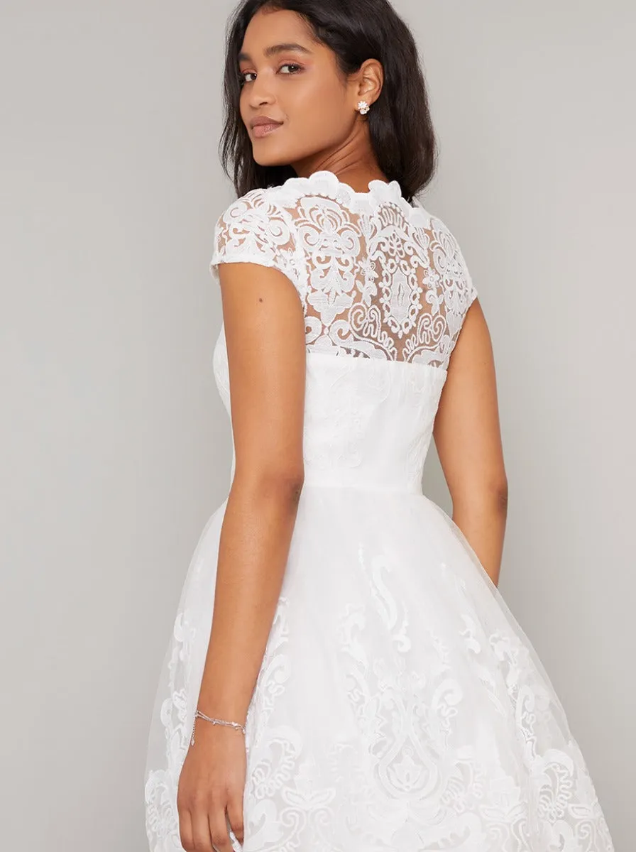 Cap Sleeved Baroque Lace Midi Dress in White sold by Chi Chi London product image thumbnail 3