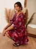 Puff Sleeve Twist Bodice Floral Mini Dress in Purple sold by Chi Chi London
