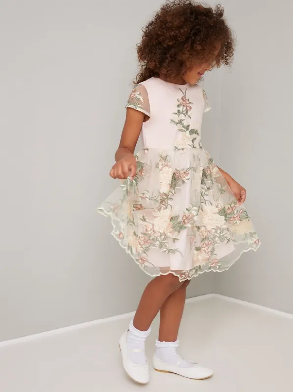 Girls Lace Embroidered Dress in Cream sold by Chi Chi London