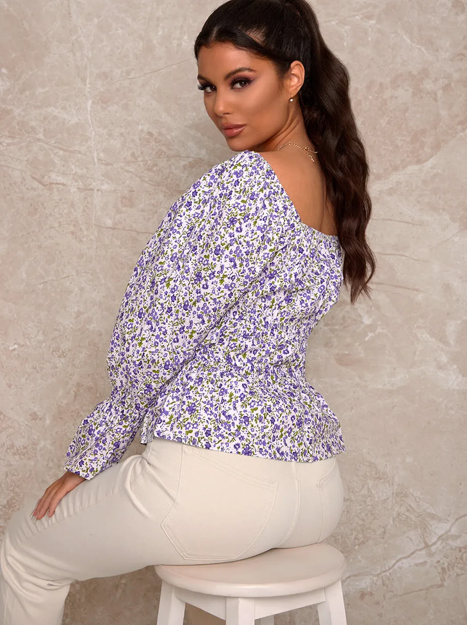 Bardot Floral Print Blouse in Lilac sold by Chi Chi London product image thumbnail 4