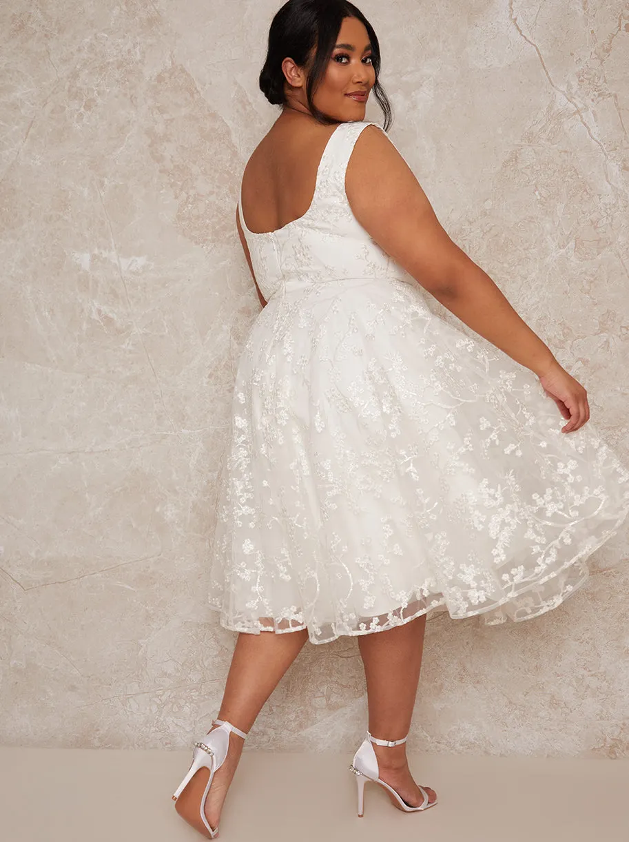 Plus Size Sleeveless Lace Midi Wedding Dress in White sold by Chi Chi London product image thumbnail 3