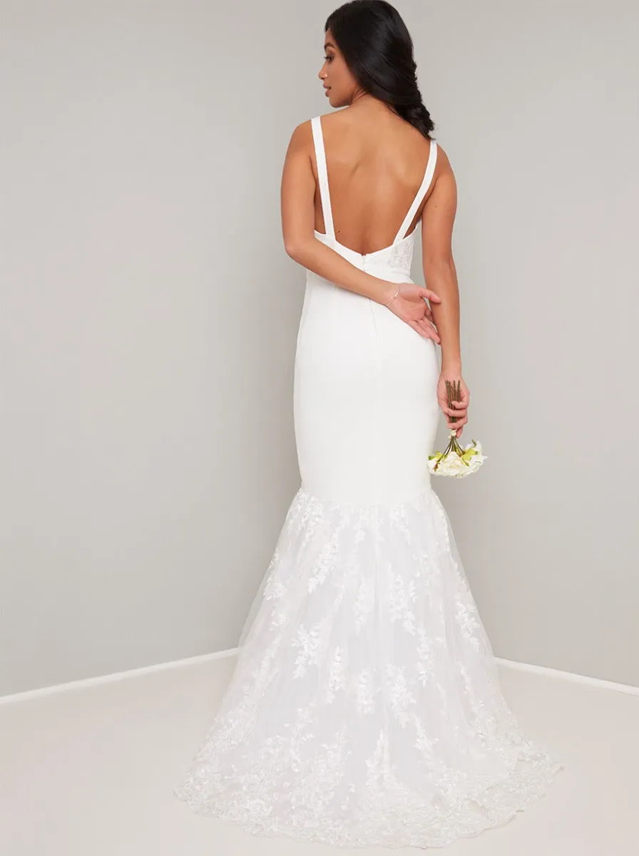 Petite Bridal Lace Fishtail Wedding Dress in White sold by Chi Chi London product image thumbnail 4