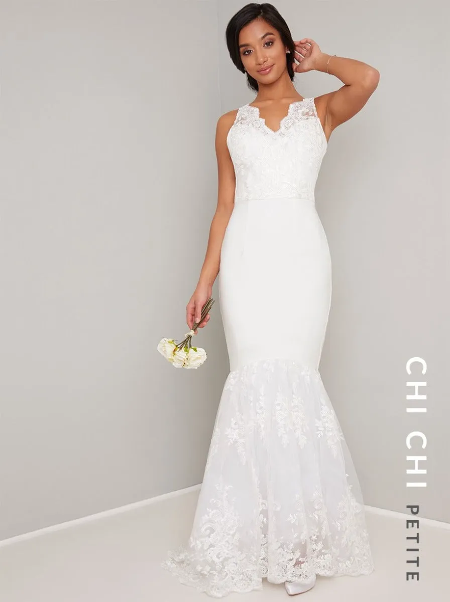 Petite Bridal Lace Fishtail Wedding Dress in White sold by Chi Chi London product image thumbnail 2