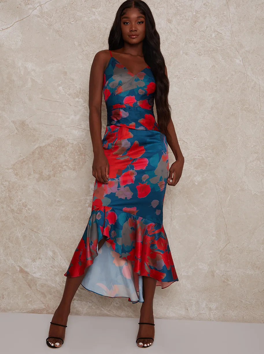 Sleeveless Floral Print Midi Dress in Navy sold by Chi Chi London