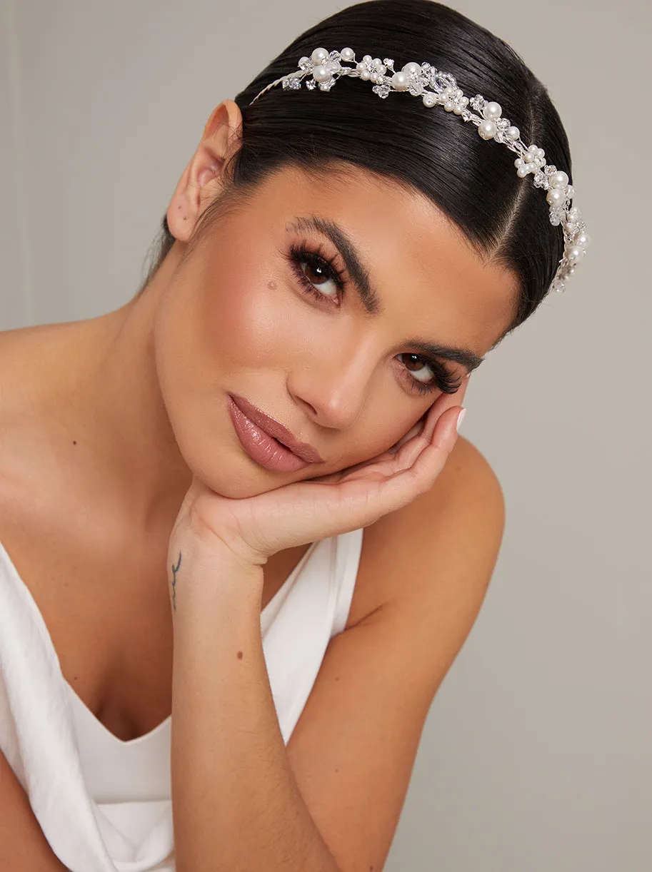 Bridal Faux Pearl And Diamante Tiara Headband in Silver sold by Chi Chi London product image thumbnail 2