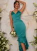 Bodycon Dress with Dip Hem Fishtail in Green sold by Chi Chi London