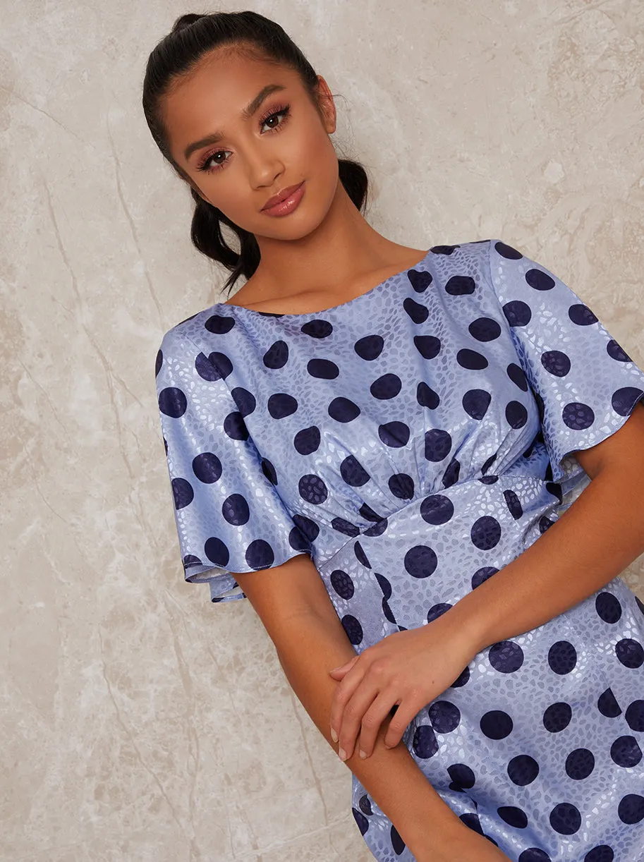 Petite Angel Sleeve Spot Print Midi Dress in Blue sold by Chi Chi London product image thumbnail 4