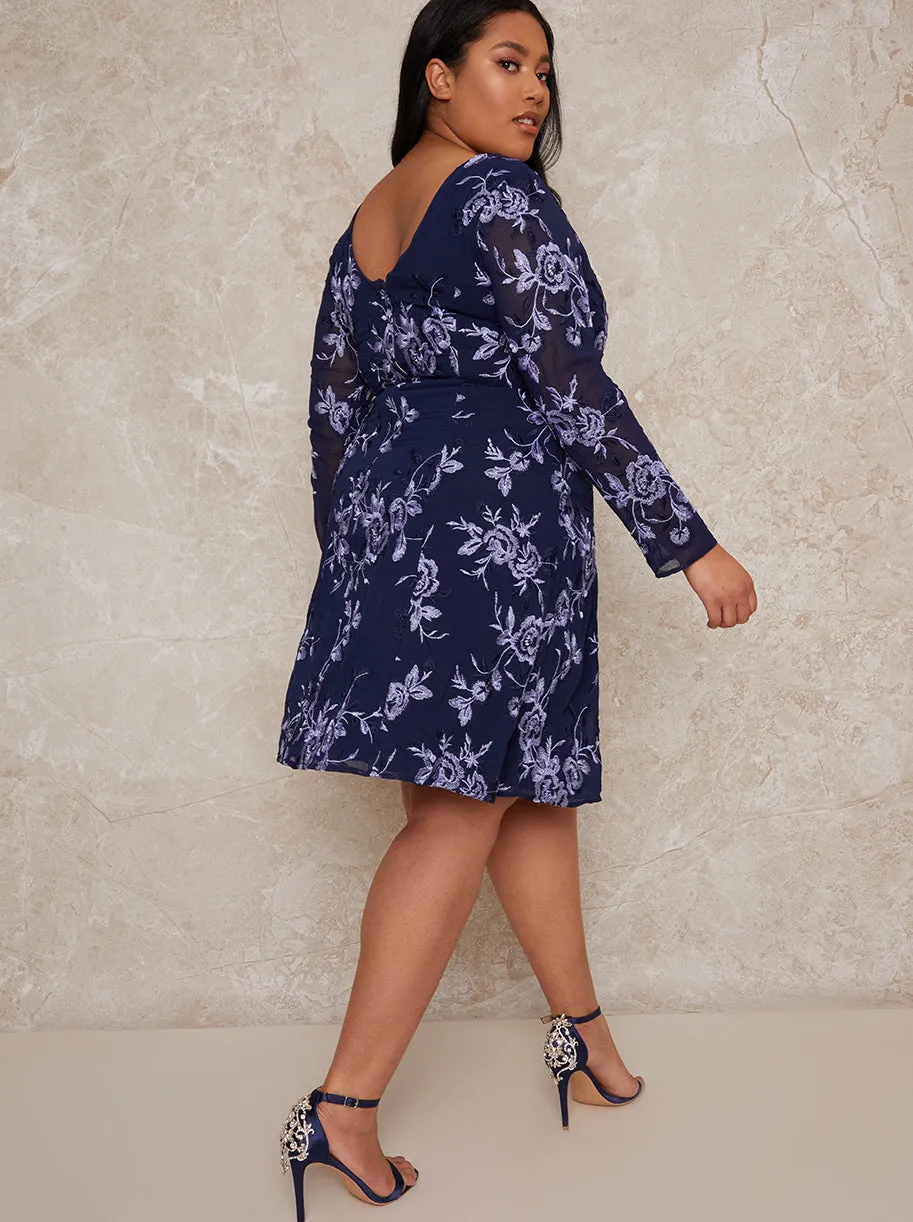 Plus Size Midi Dress with Lace Floral Print in Blue sold by Chi Chi London product image thumbnail 4