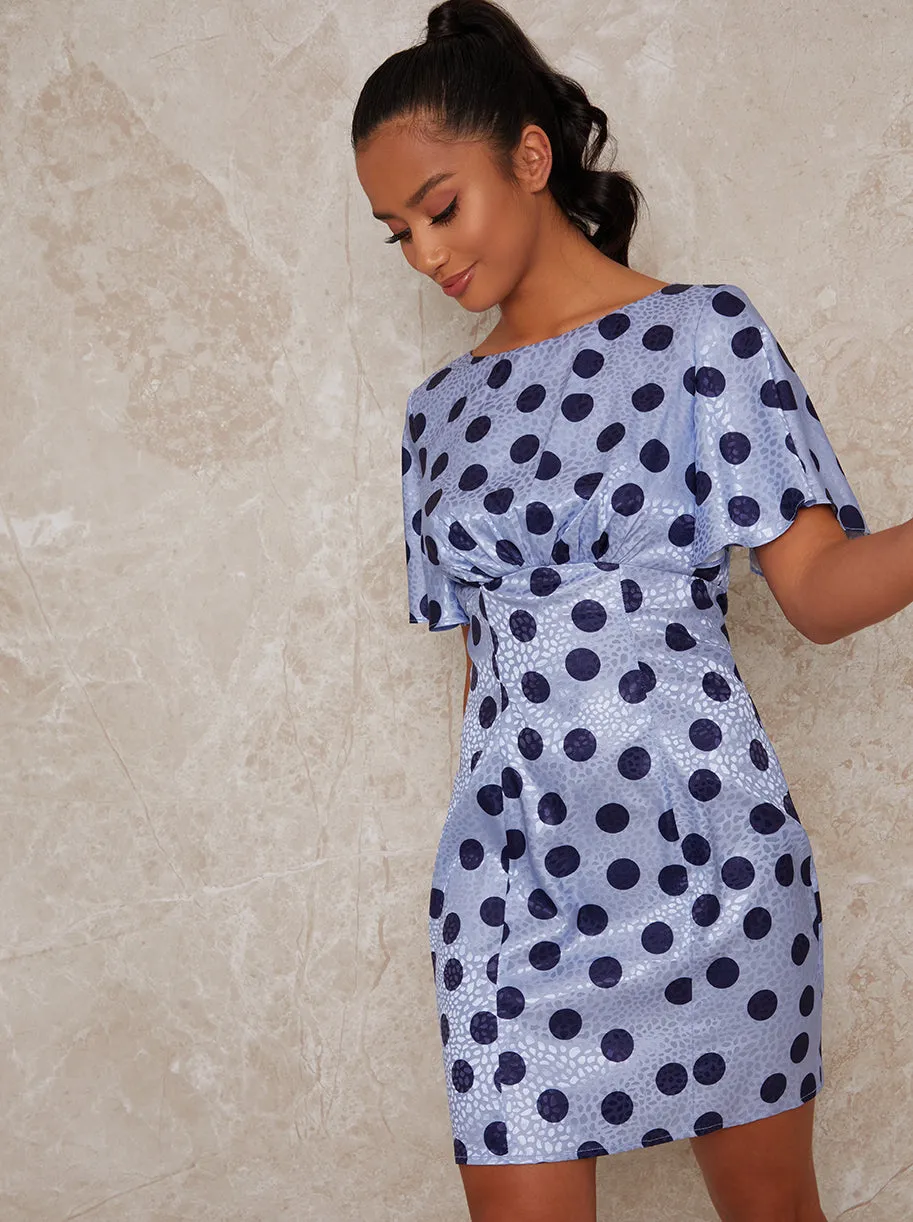 Petite Angel Sleeve Spot Print Midi Dress in Blue sold by Chi Chi London
