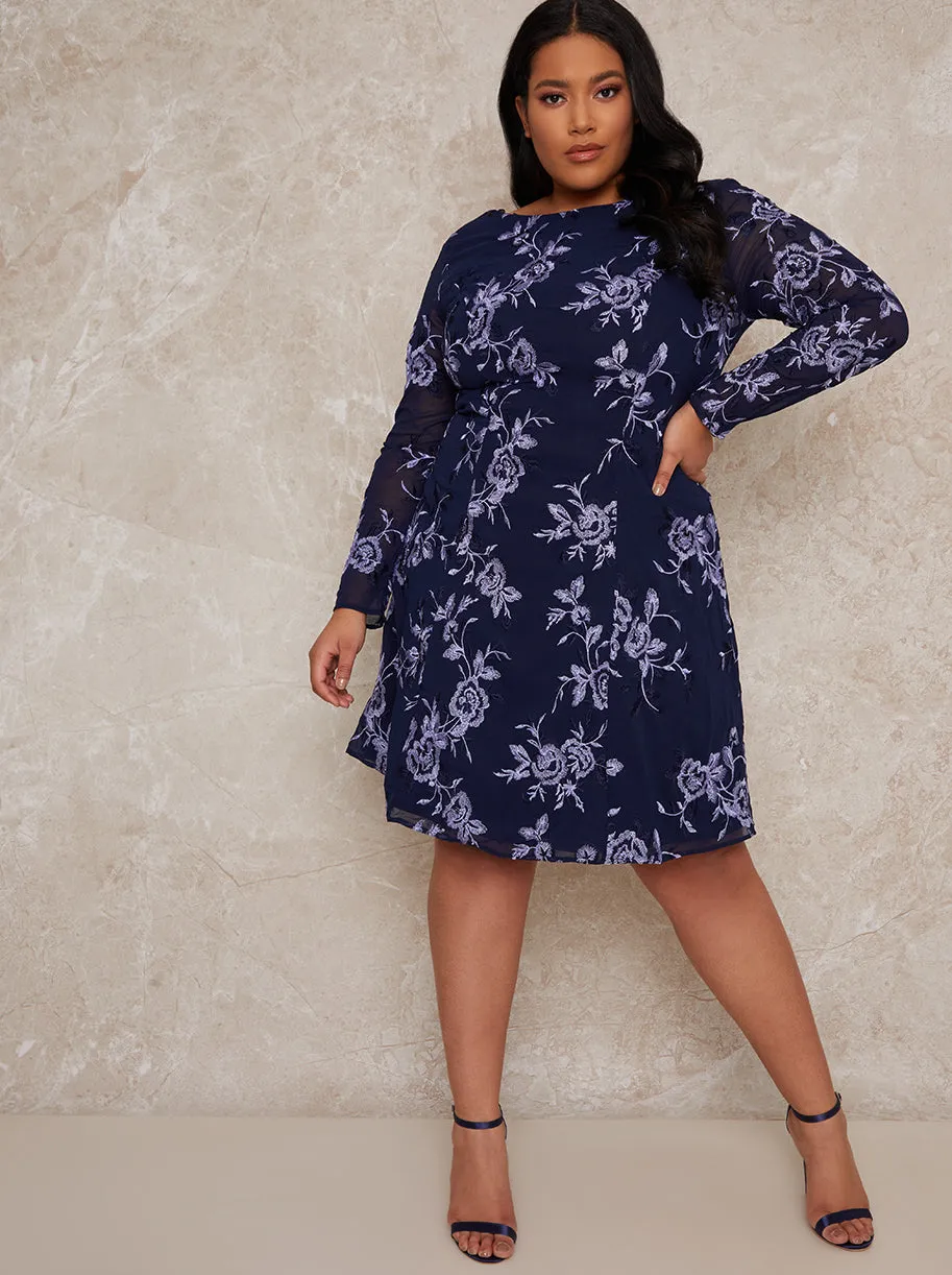 Plus Size Midi Dress with Lace Floral Print in Blue sold by Chi Chi London product image thumbnail 2