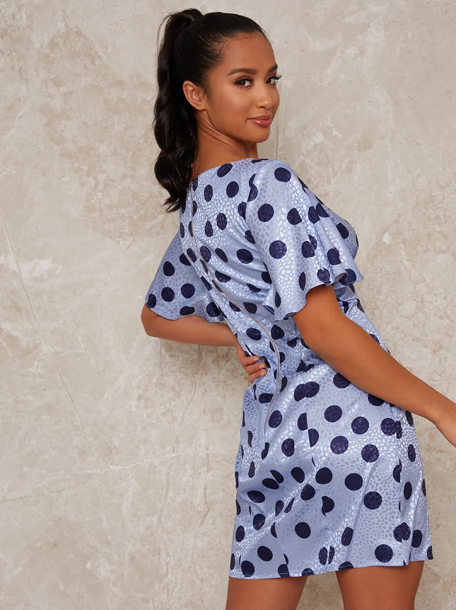 Petite Angel Sleeve Spot Print Midi Dress in Blue sold by Chi Chi London product image thumbnail 3