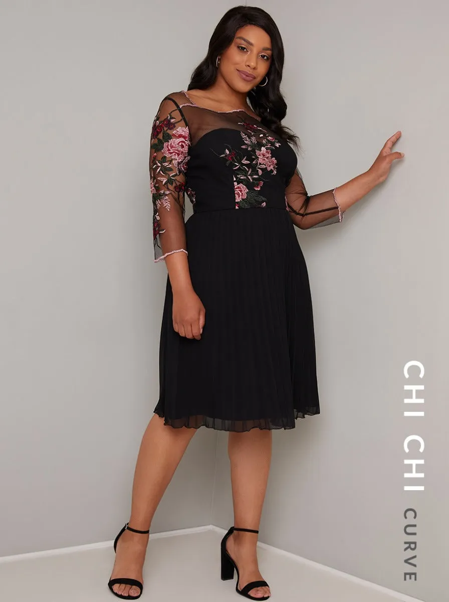 Plus Size Sheer Sleeved Pleat Midi Dress in Black sold by Chi Chi London product image thumbnail 4