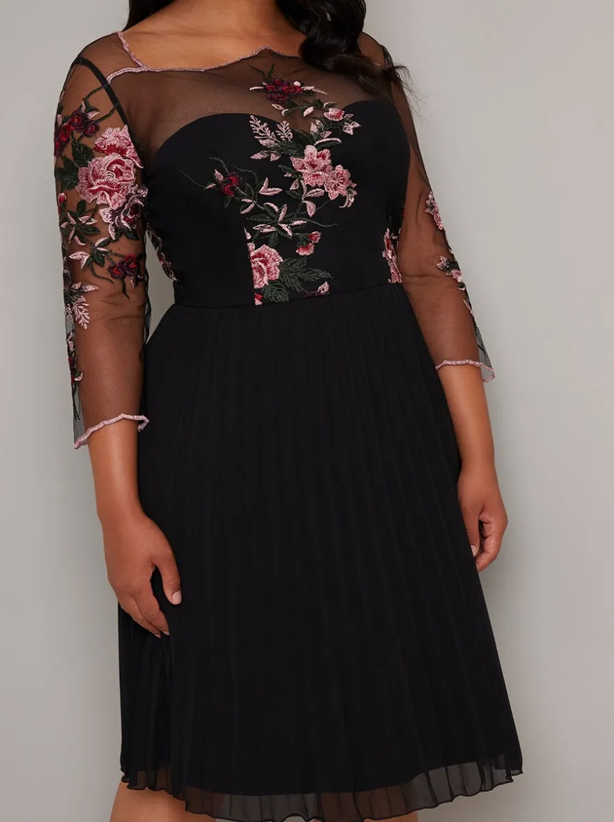 Plus Size Sheer Sleeved Pleat Midi Dress in Black sold by Chi Chi London product image thumbnail 2