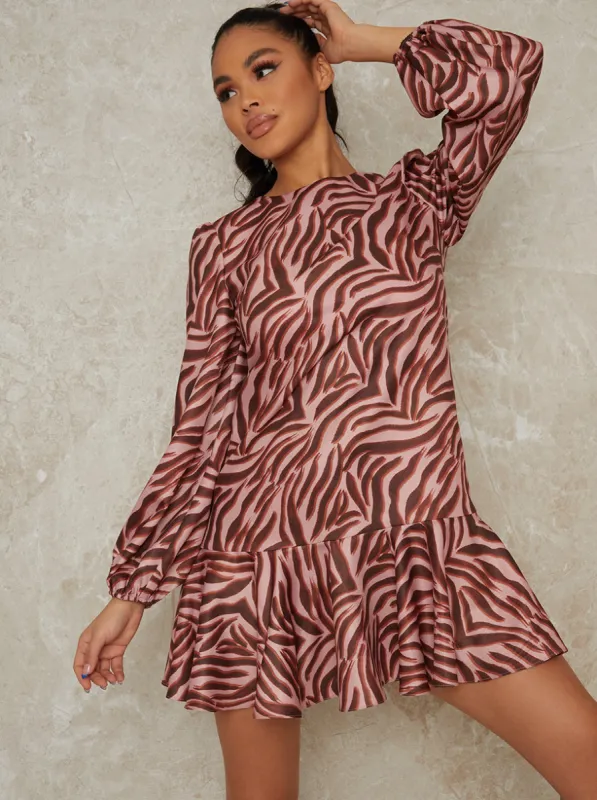 Animal Print Long Sleeve Mini Dress in Pink made by Chi Chi London