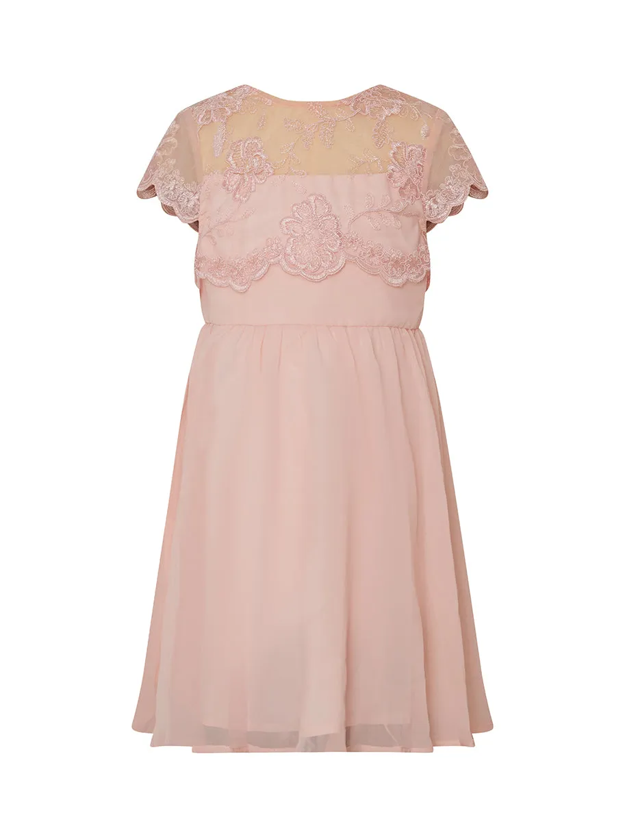 Plus Size Lace Bodice Chiffon Dress in Pink sold by Chi Chi London