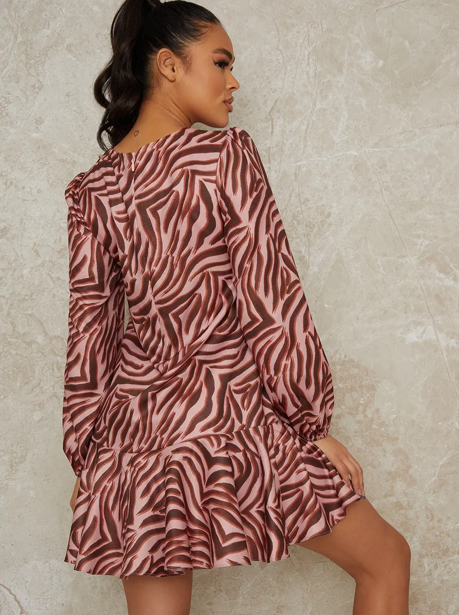 Animal Print Long Sleeve Mini Dress in Pink sold by Chi Chi London product image thumbnail 3