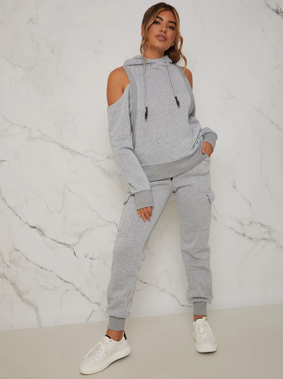 Cold Shoulder Hooded Loungewear Set in Grey sold by Chi Chi London product image thumbnail 4
