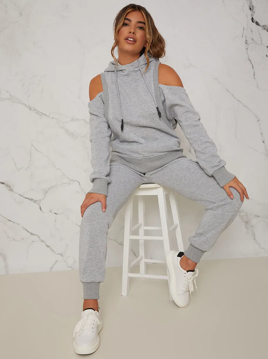 Cold Shoulder Hooded Loungewear Set in Grey sold by Chi Chi London product image thumbnail 2