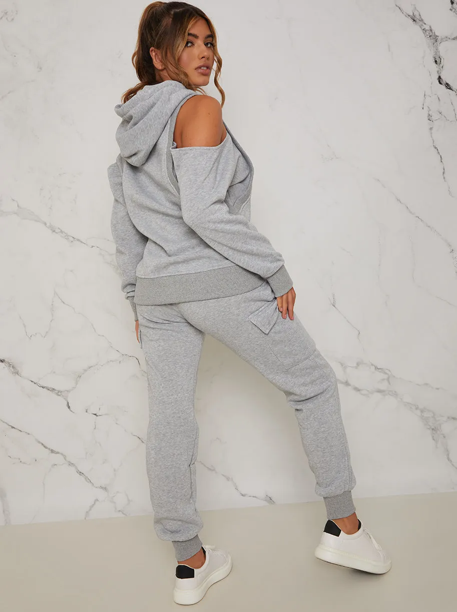 Cold Shoulder Hooded Loungewear Set in Grey sold by Chi Chi London product image thumbnail 3