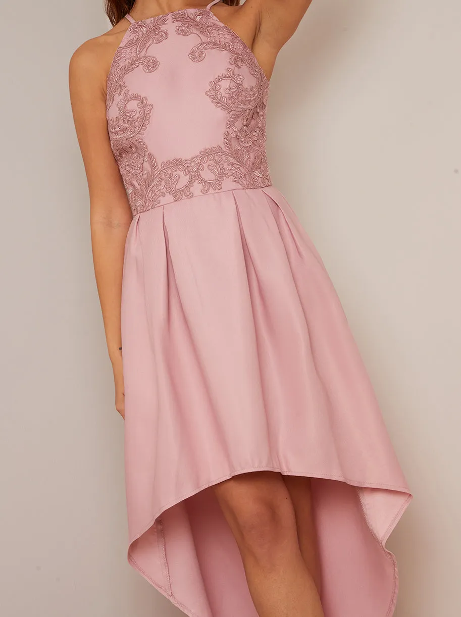Halter Neck Embroidered Dip Hem Dress in Pink sold by Chi Chi London product image thumbnail 3