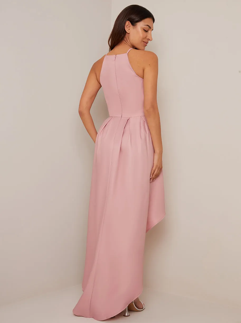 Halter Neck Embroidered Dip Hem Dress in Pink sold by Chi Chi London product image thumbnail 2