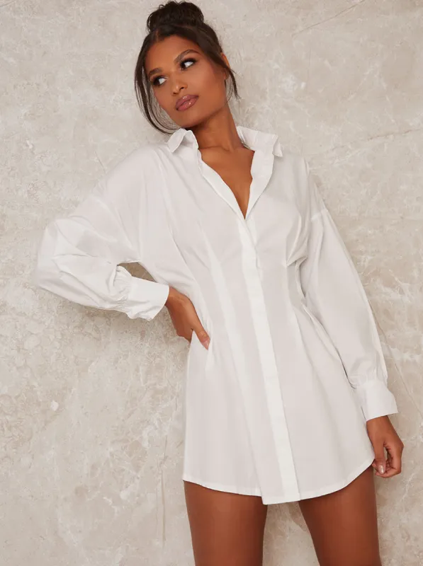 Fitted Waist Shirt Mini Dress in White sold by Chi Chi London