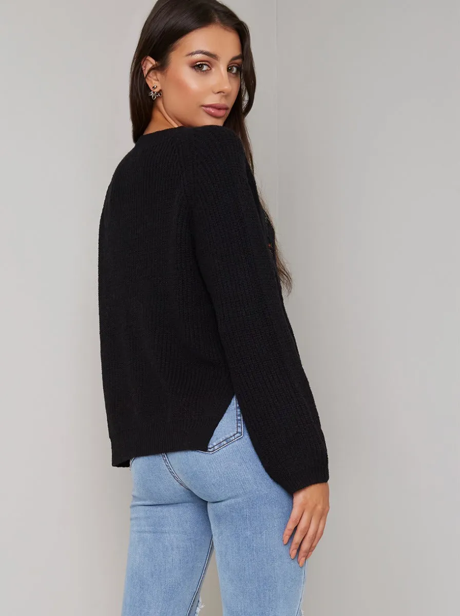 Floral Embroidered Knitted Jumper in Black sold by Chi Chi London product image thumbnail 4