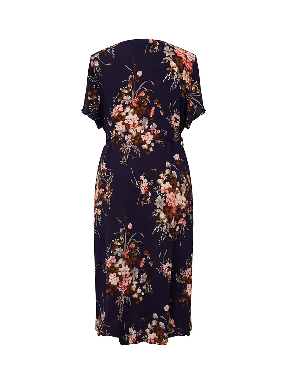 Plus Size Ruffle Sleeved Floral Print Midi Dress in Navy sold by Chi Chi London product image thumbnail 2