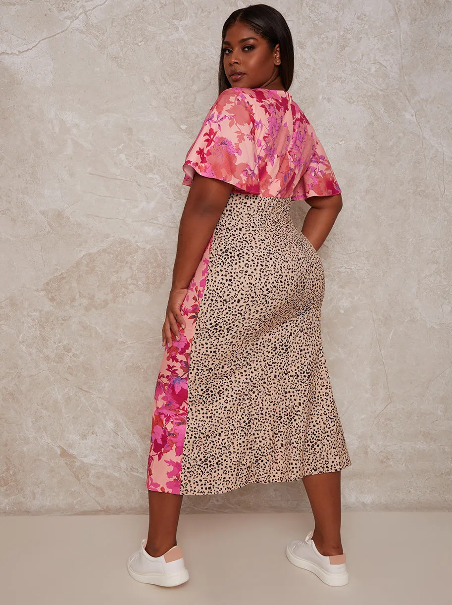 Plus Size Floral & Animal Print Midi Dress in Multi sold by Chi Chi London