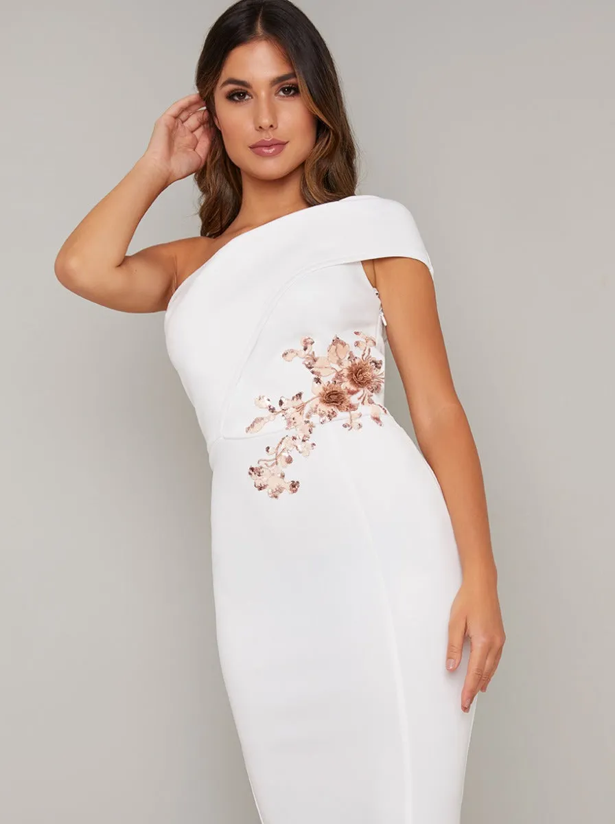 Sequin Maxi Dress with Knee-High Split in White sold by Chi Chi London product image thumbnail 2