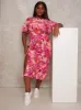Plus Size Floral & Animal Print Midi Dress in Multi sold by Chi Chi London