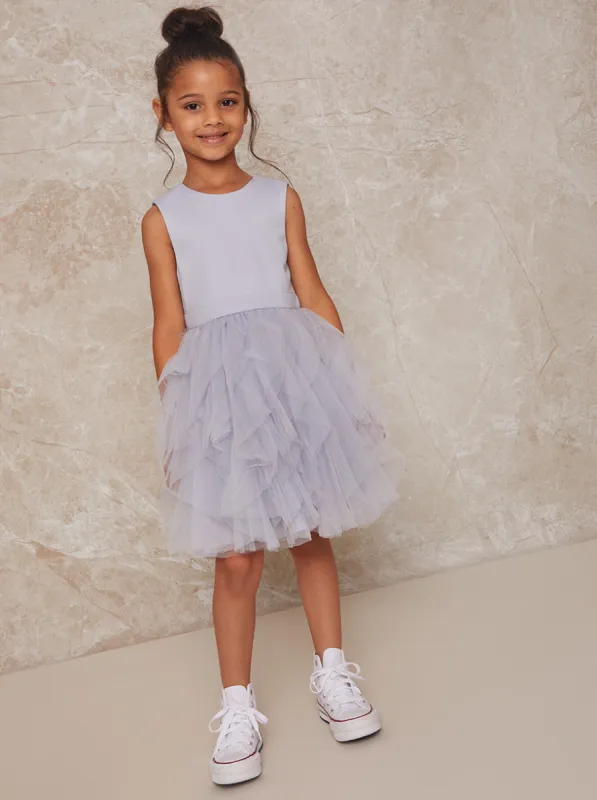 Girls Mesh Layered Skirt Dress in Blue sold by Chi Chi London