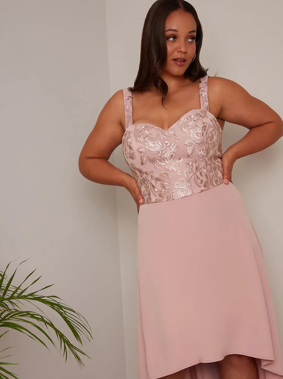 Plus Size Embroidered Dip Hem Dress in Pink sold by Chi Chi London product image thumbnail 4